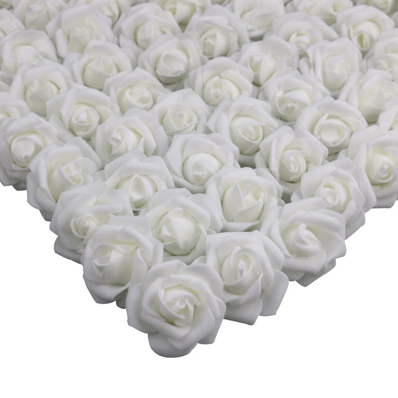 Lightingsky 300pcs 2 inch Real Touch Artificial Rose Head, DIY 3D Artificial Flowers for Wedding Bouquets, Room Decoration (White) - Image 1